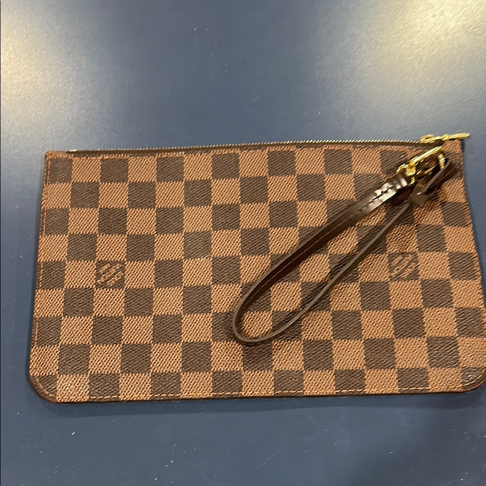Brown Checkered Wristlet